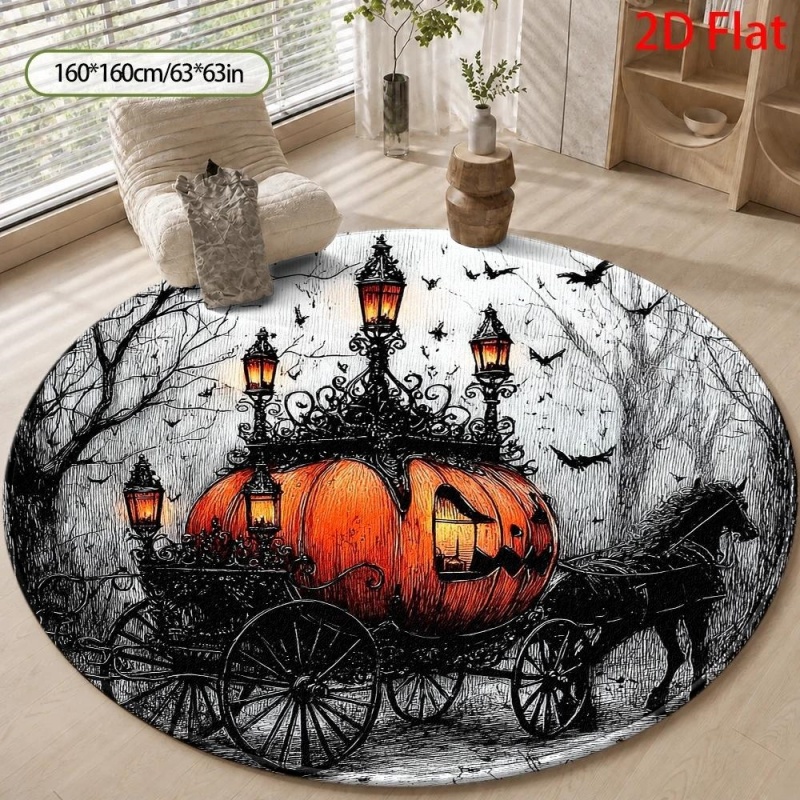 Wholesale Commercial Printing - Vintage Pumpkin Carriage Round Floor Rug,
