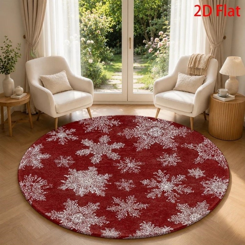 Wholesale Commercial Printing - White Snowflake Red Christmas Round Area